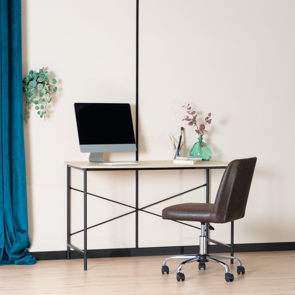 48" Natural and Black Wood and Aluminum Computer Desk HomeRoots