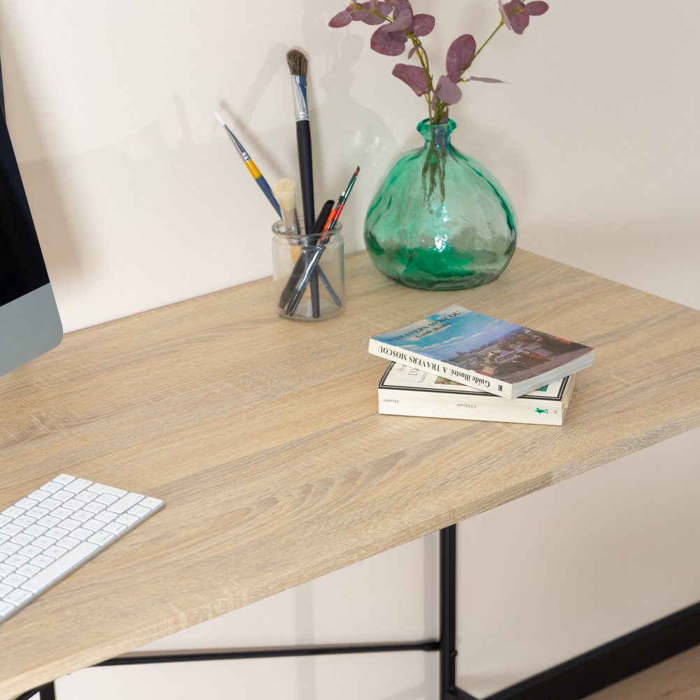 48" Natural and Black Wood and Aluminum Computer Desk HomeRoots