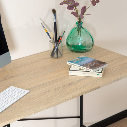 48" Natural and Black Wood and Aluminum Computer Desk HomeRoots