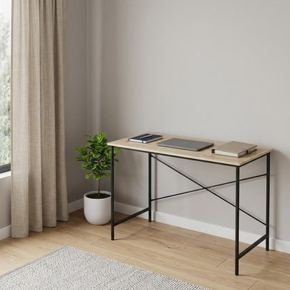 47" Natural and Black Wood and Aluminum Computer Desk HomeRoots