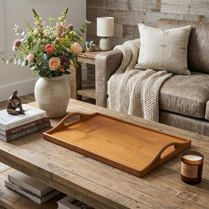 19" Brown Teak Handmade Serving Tray HomeRoots