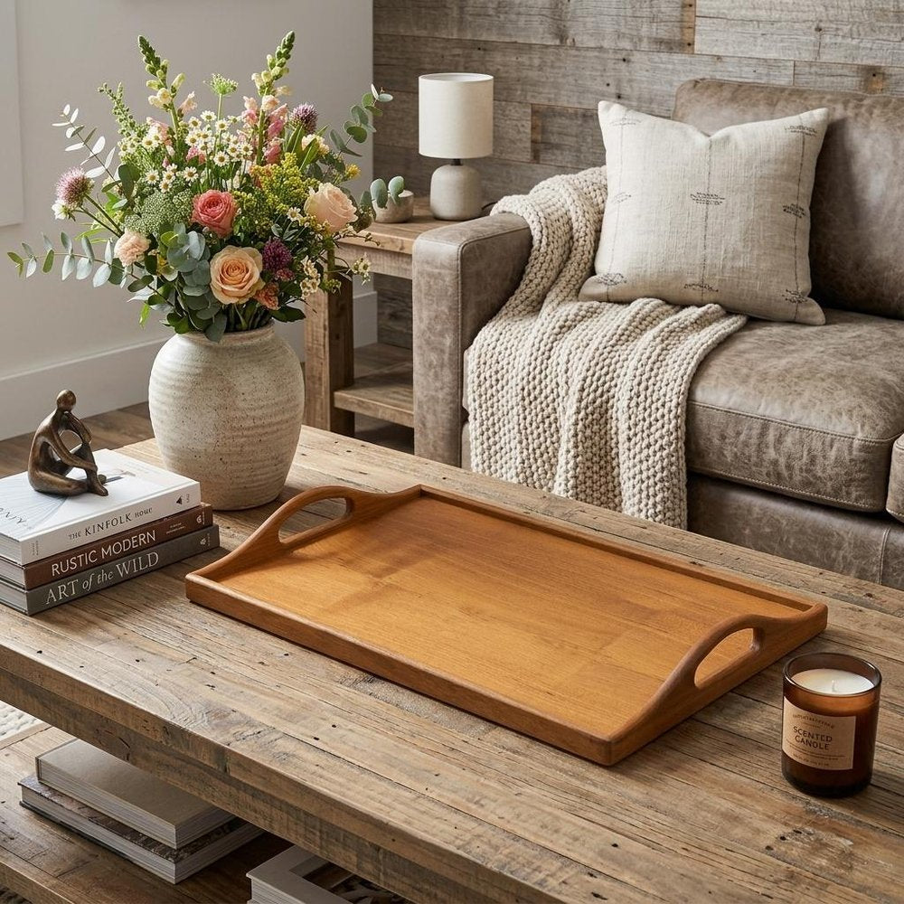 19" Brown Teak Handmade Serving Tray HomeRoots