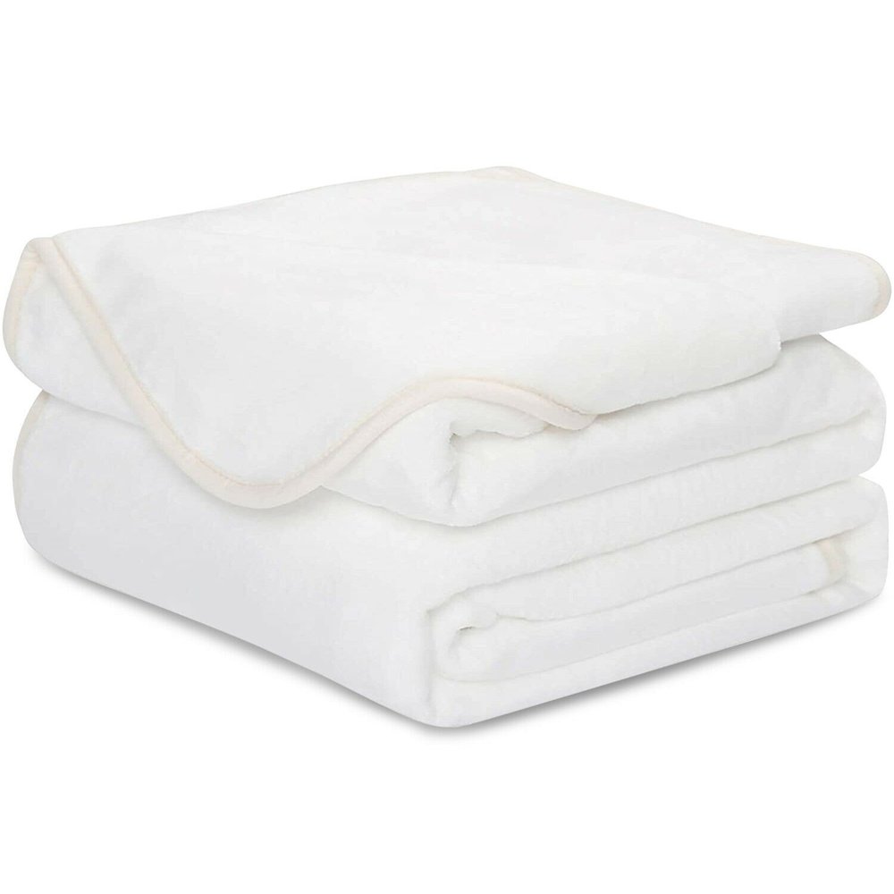Twin White Polyester Woven Plush Blanket HomeRoots