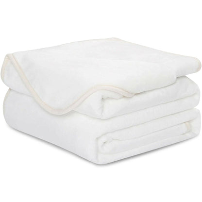 Twin White Polyester Woven Plush Blanket HomeRoots