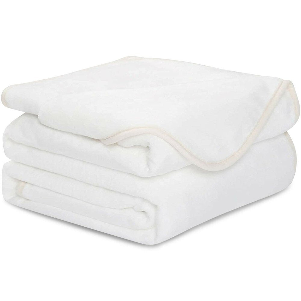 Twin White Polyester Woven Plush Blanket HomeRoots