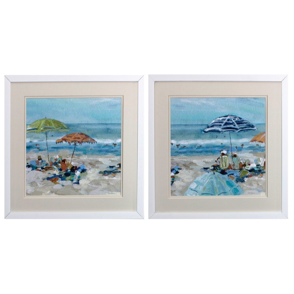 Set of Two Blue Day At The Beach Square Framed Art — view 1