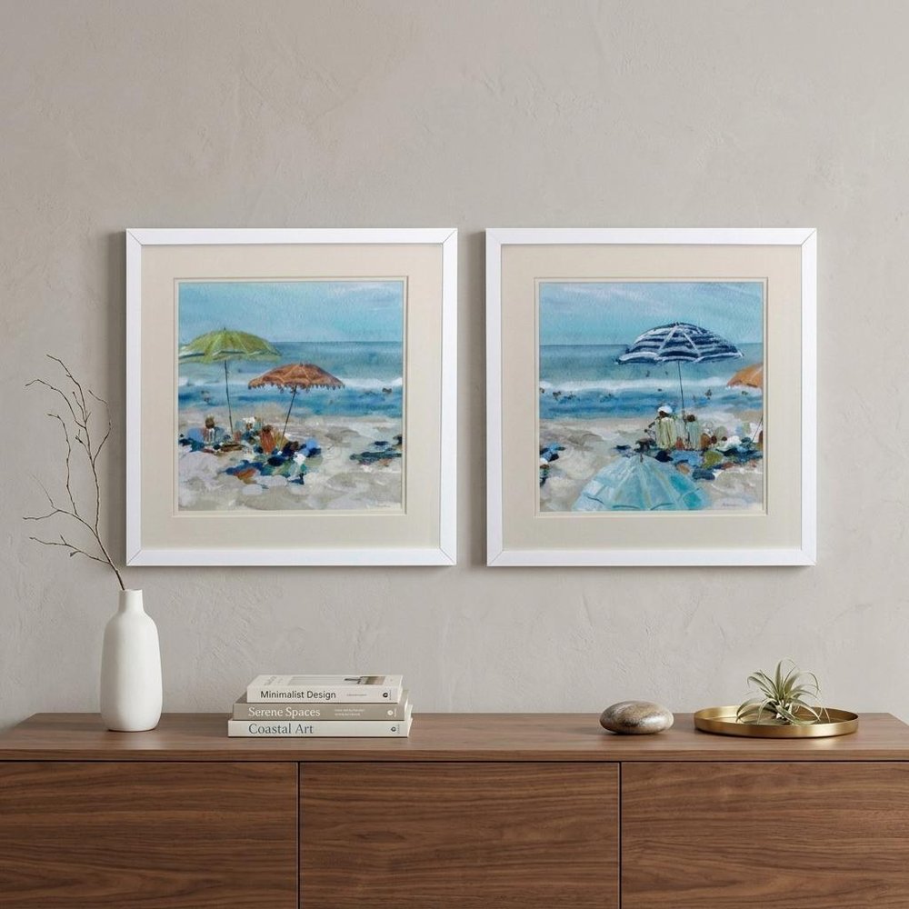 Set of Two Blue Day At The Beach Square Framed Art — view 4