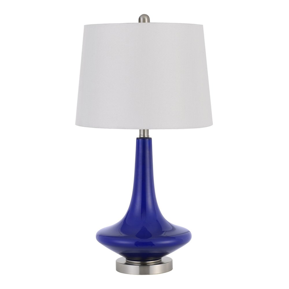 Set Of Two 26" Silver Metal Two Light Bedside Table Lamps With White Globe Shade — view 1