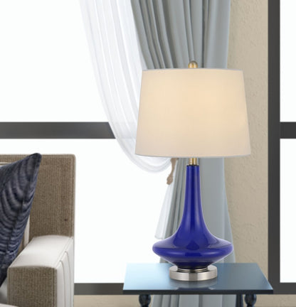 Set Of Two 26" Silver Metal Two Light Bedside Table Lamps With White Globe Shade HomeRoots