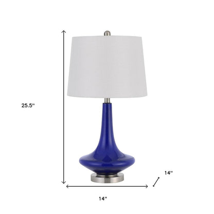 Set Of Two 26" Silver Metal Two Light Bedside Table Lamps With White Globe Shade HomeRoots
