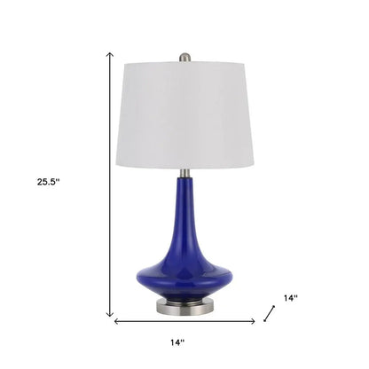 Set Of Two 26" Silver Metal Two Light Bedside Table Lamps With White Globe Shade HomeRoots