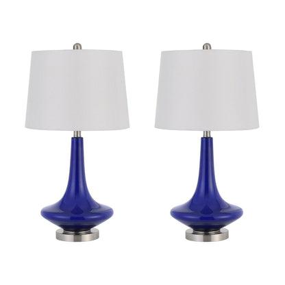 Set Of Two 26" Silver Metal Two Light Bedside Table Lamps With White Globe Shade HomeRoots