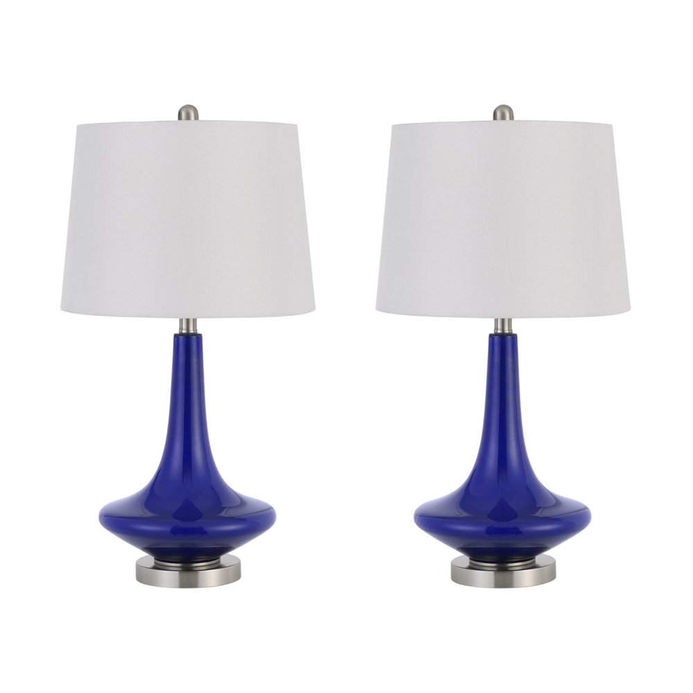 Set Of Two 26" Silver Metal Two Light Bedside Table Lamps With White Globe Shade — view 7