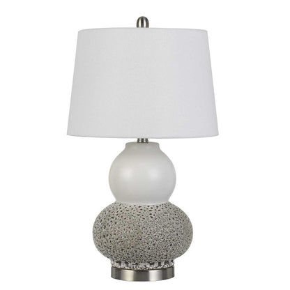 Set Of Two 24" Silver Metal Two Light Desk Table Lamps With White Globe Shade HomeRoots
