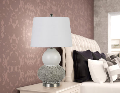Set Of Two 24" Silver Metal Two Light Desk Table Lamps With White Globe Shade HomeRoots