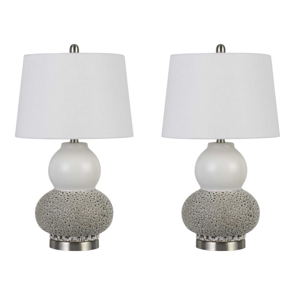 Set Of Two 24" Silver Metal Two Light Desk Table Lamps With White Globe Shade HomeRoots