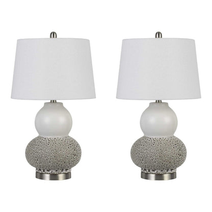 Set Of Two 24" Silver Metal Two Light Desk Table Lamps With White Globe Shade HomeRoots