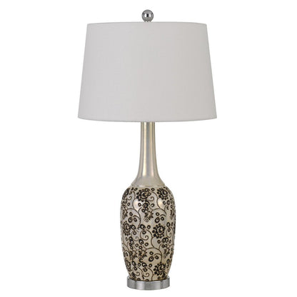 Set Of Two 30" Silver Metal Two Light Bedside Table Lamps With White Globe Shade HomeRoots