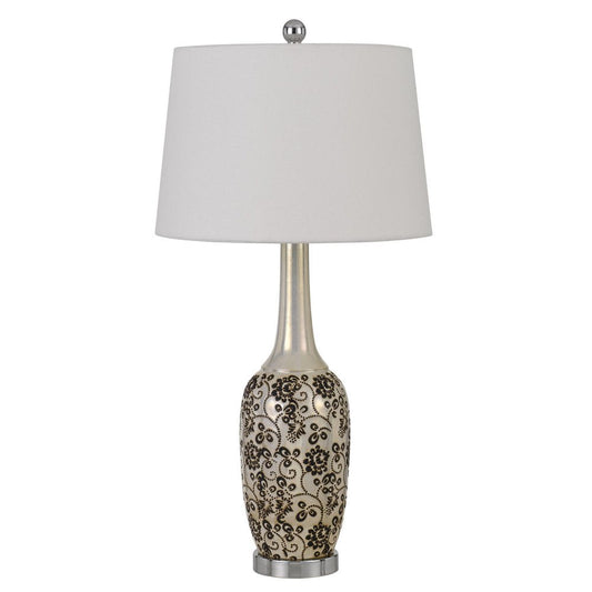 Set Of Two 30" Silver Metal Two Light Bedside Table Lamps With White Globe Shade HomeRoots
