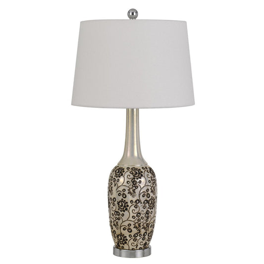 Set Of Two 30" Silver Metal Two Light Bedside Table Lamps With White Globe Shade HomeRoots