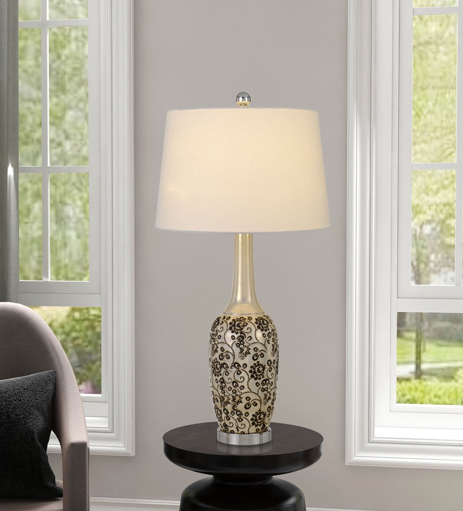 Set Of Two 30" Silver Metal Two Light Bedside Table Lamps With White Globe Shade HomeRoots