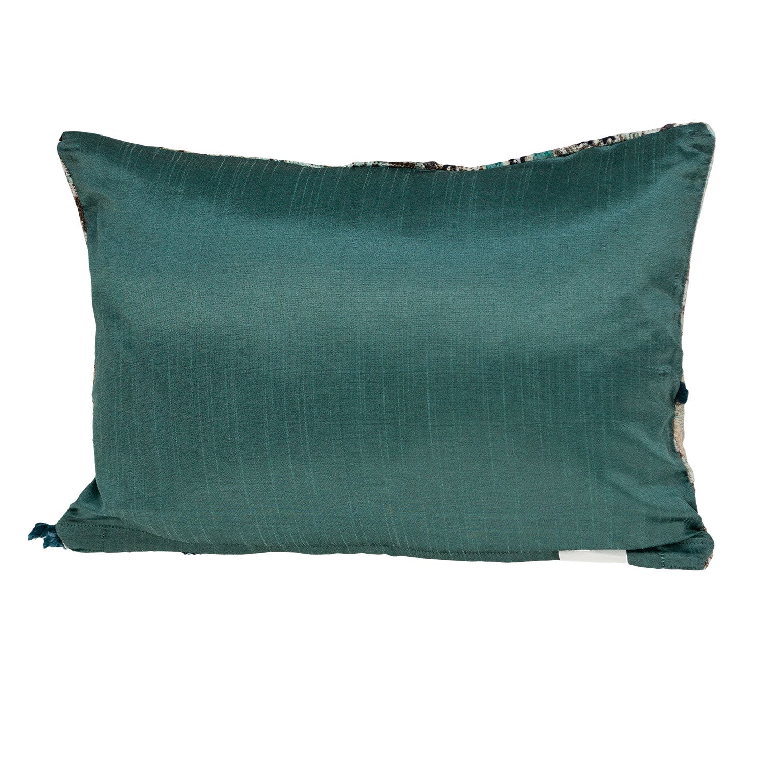 14" X 20" Beige and Green Cotton Throw Pillow With Fringe FurniFindUSA