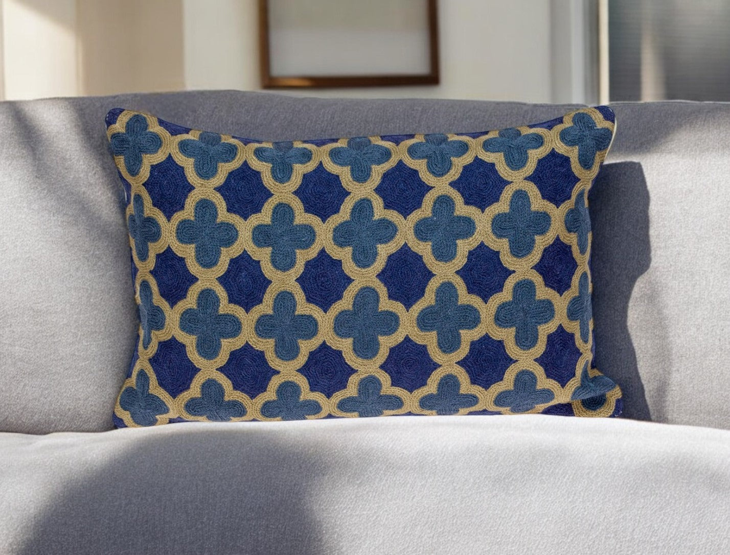 12" X 20" Blue Cotton Throw Pillow FurniFindUSA