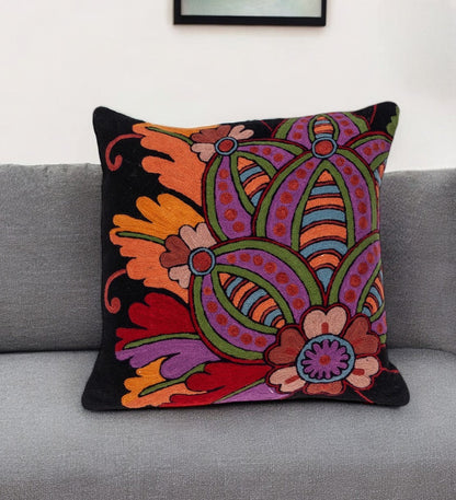 20" Black and Orange Cotton Throw Pillow With Embroidery FurniFindUSA