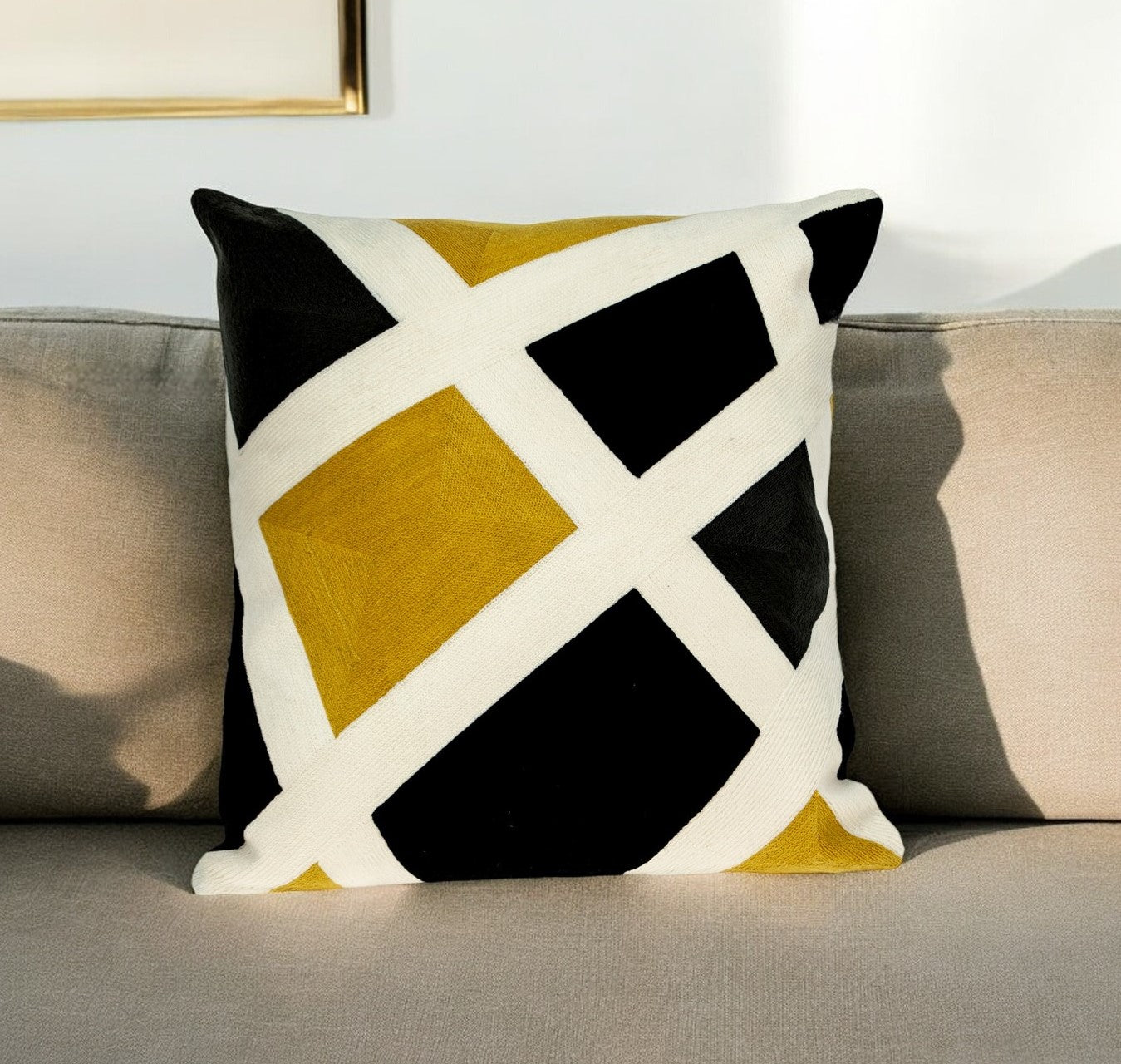 20" Black and Yellow Cotton Throw Pillow 6.0" (L) x 20.0" (W) x 20.0" (H) FurniFindUSA