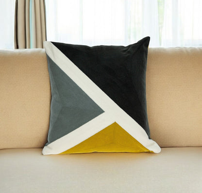 20" Black and Yellow Geometric Cotton Throw Pillow FurniFindUSA