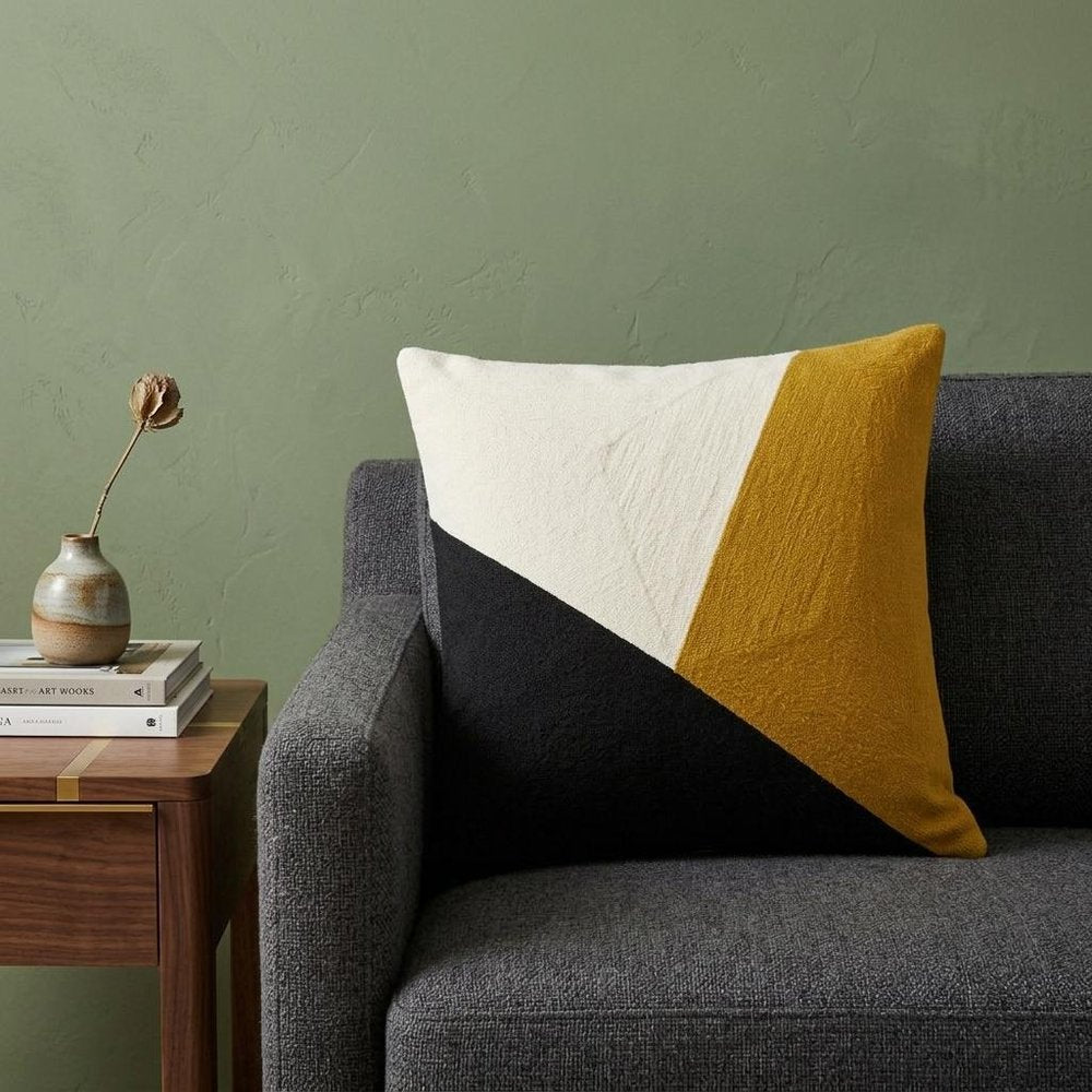 20" Black and Yellow Cotton Throw Pillow — view 6