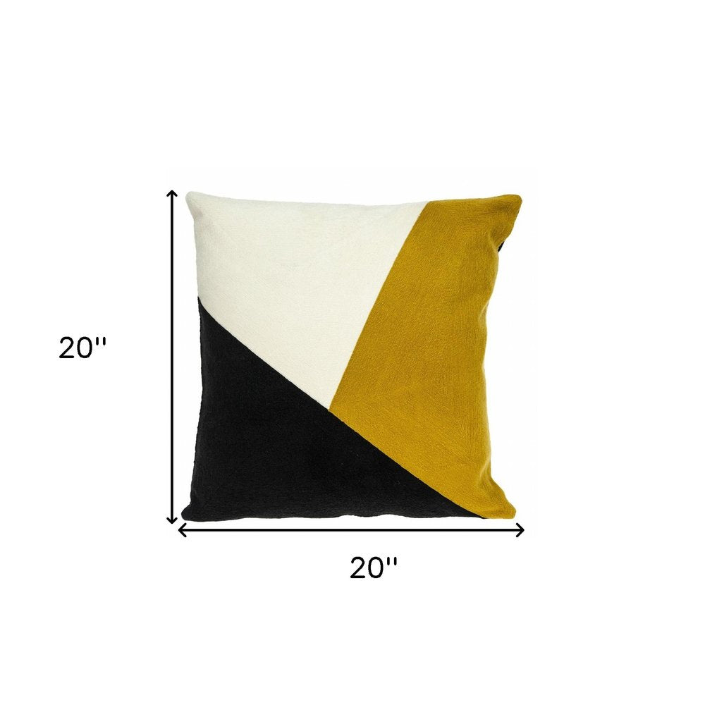 20" Black and Yellow Cotton Throw Pillow — view 5