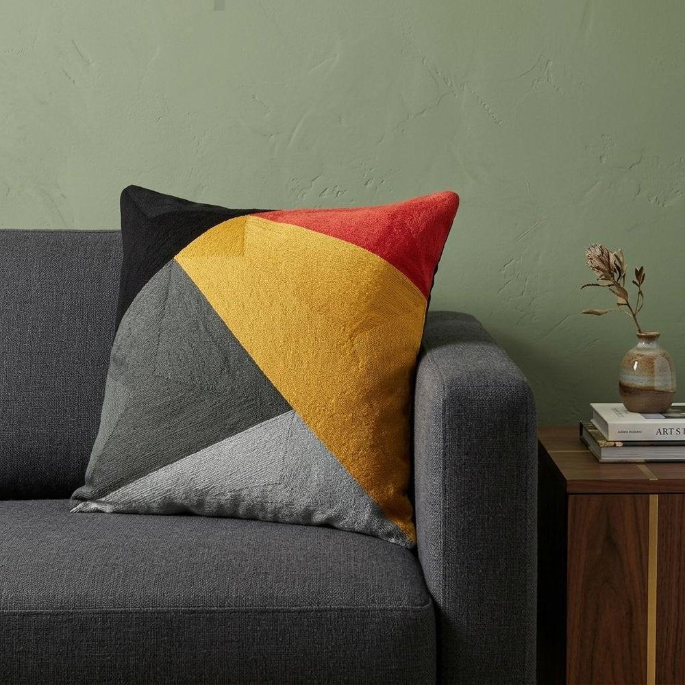 20" Mustard Yellow and Black Cotton Throw Pillow — view 6
