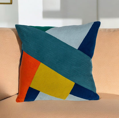 20" Blue and Yellow Cotton Throw Pillow FurniFindUSA