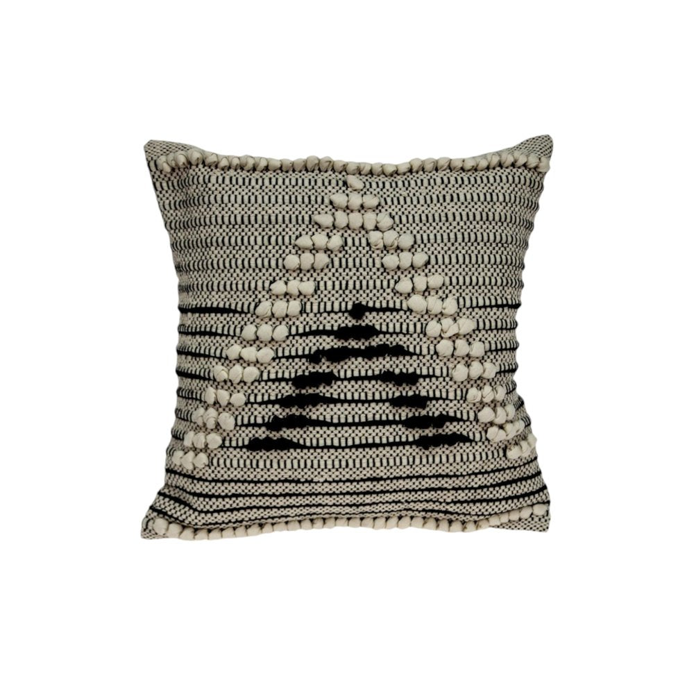 18" Beige and Black Cotton Throw Pillow With Embroidery — view 3