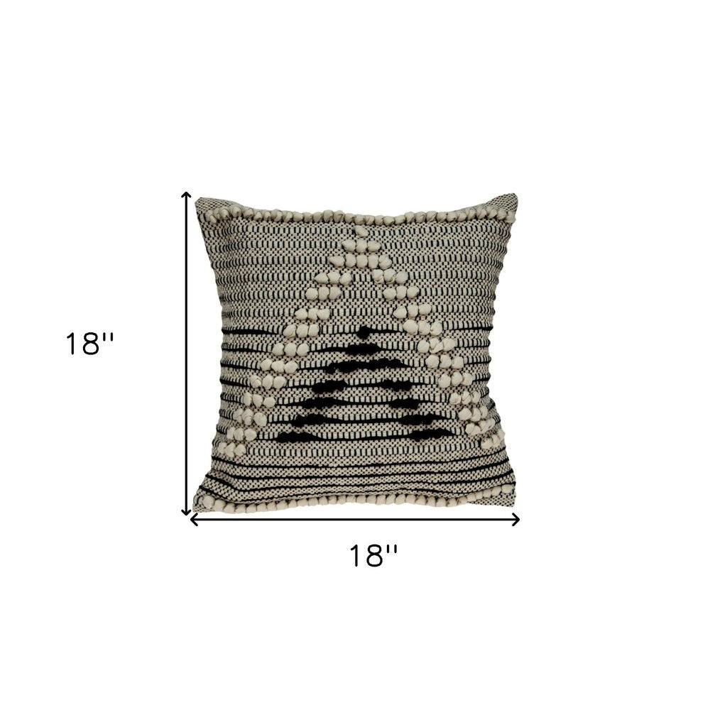 18" Beige and Black Cotton Throw Pillow With Embroidery — view 1