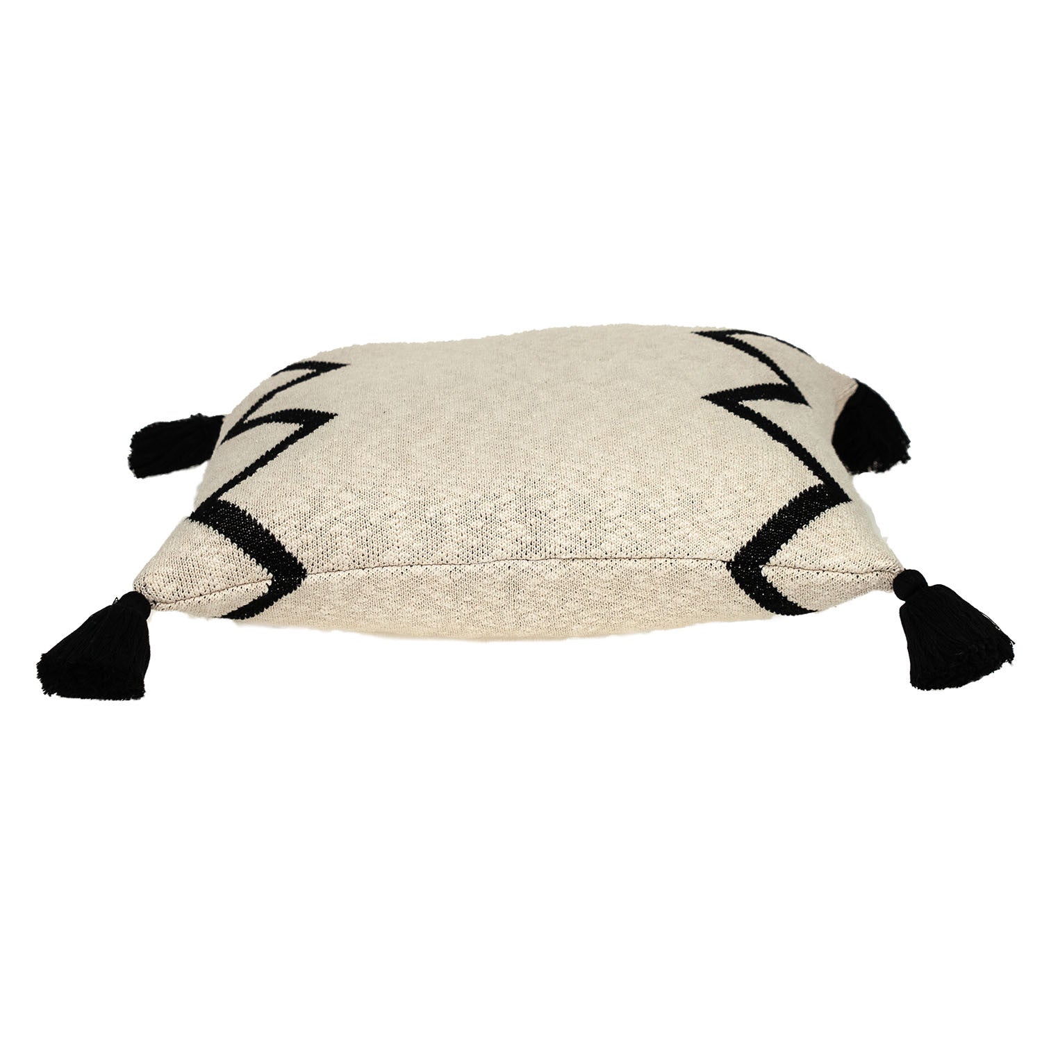 20" x 20" Black and Cream Zigzag Pattern Square Accent Throw Pillow with Tassel FurniFindUSA