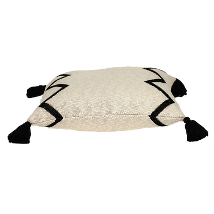 20" x 20" Black and Cream Zigzag Pattern Square Accent Throw Pillow with Tassel FurniFindUSA