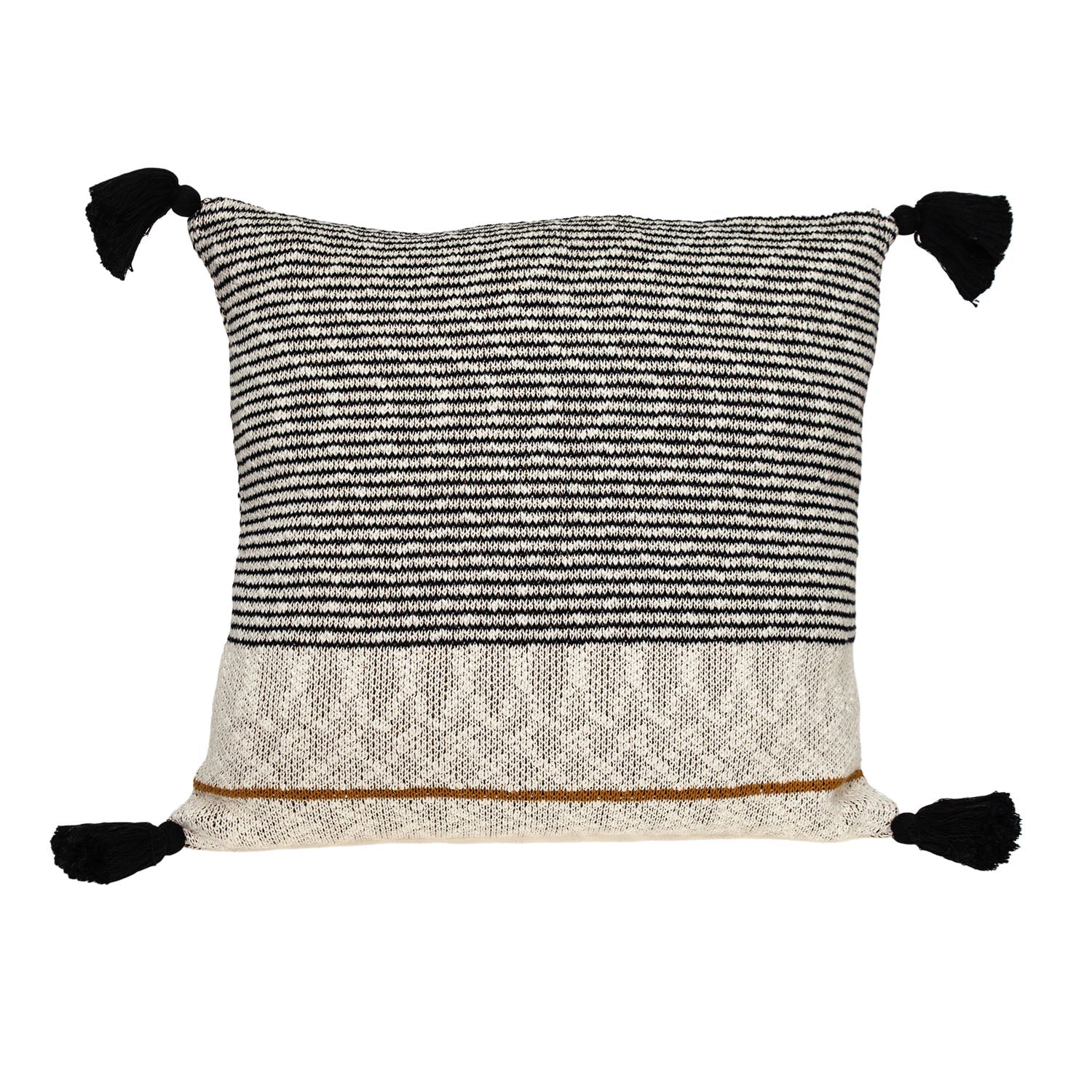 20" x 20" Beige Stripe Pattern Square Accent Throw Pillow with Tassel FurniFindUSA