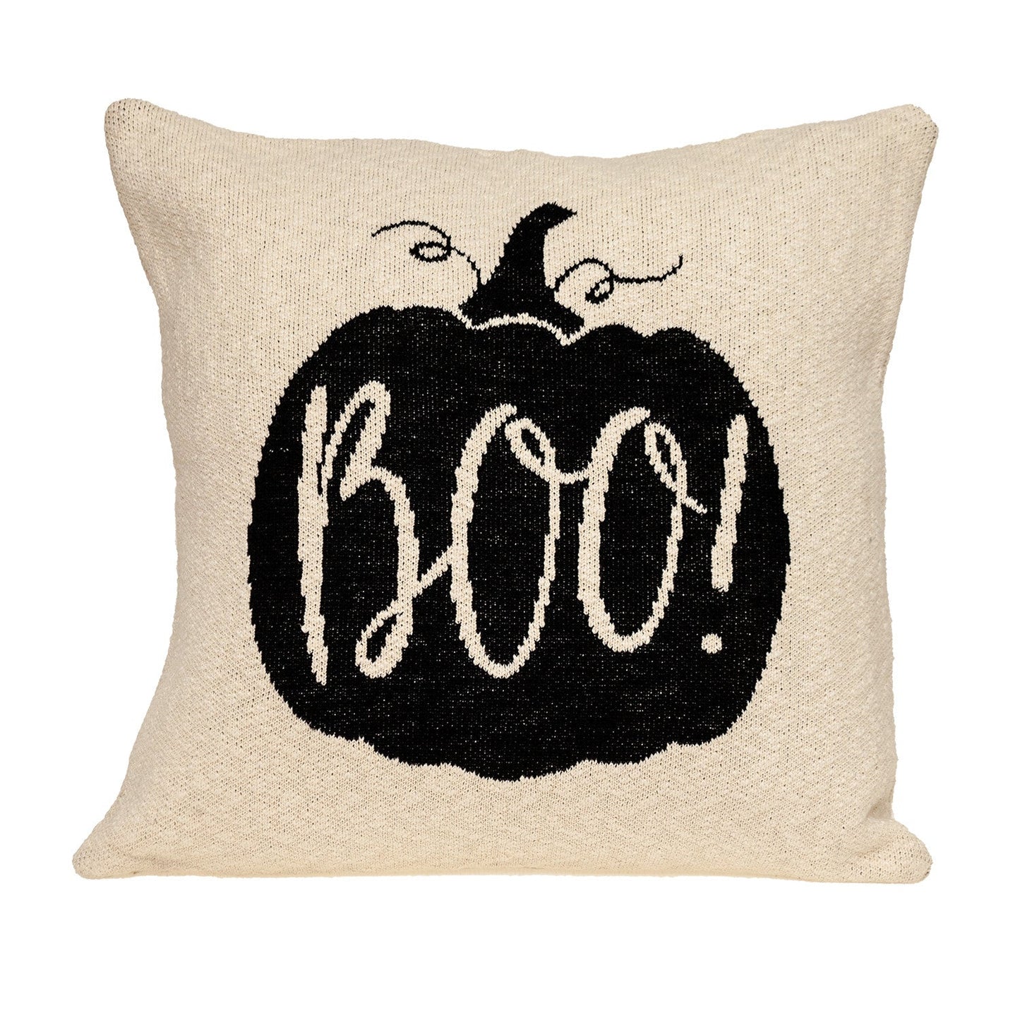 20" x 20" Cream Black Pumpkin Boo Square Accent Throw Pillow FurniFindUSA