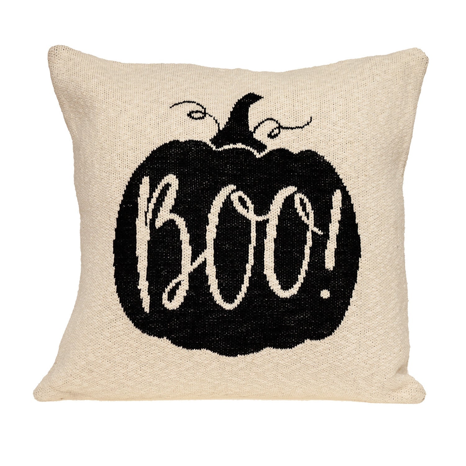 20" x 20" Cream Black Pumpkin Boo Square Accent Throw Pillow FurniFindUSA