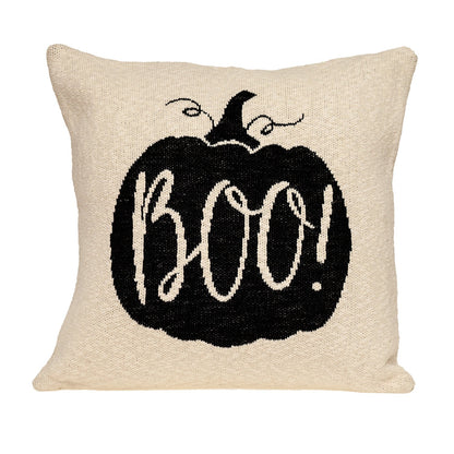 20" x 20" Cream Black Pumpkin Boo Square Accent Throw Pillow FurniFindUSA