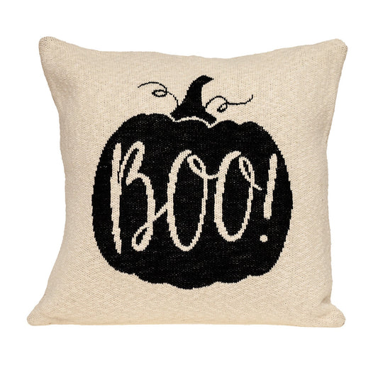 20" x 20" Cream Black Pumpkin Boo Square Accent Throw Pillow FurniFindUSA