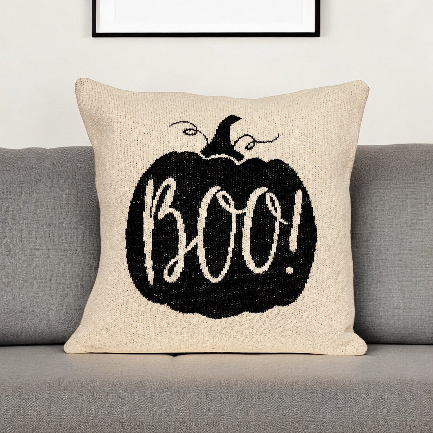 20" x 20" Cream Black Pumpkin Boo Square Accent Throw Pillow FurniFindUSA