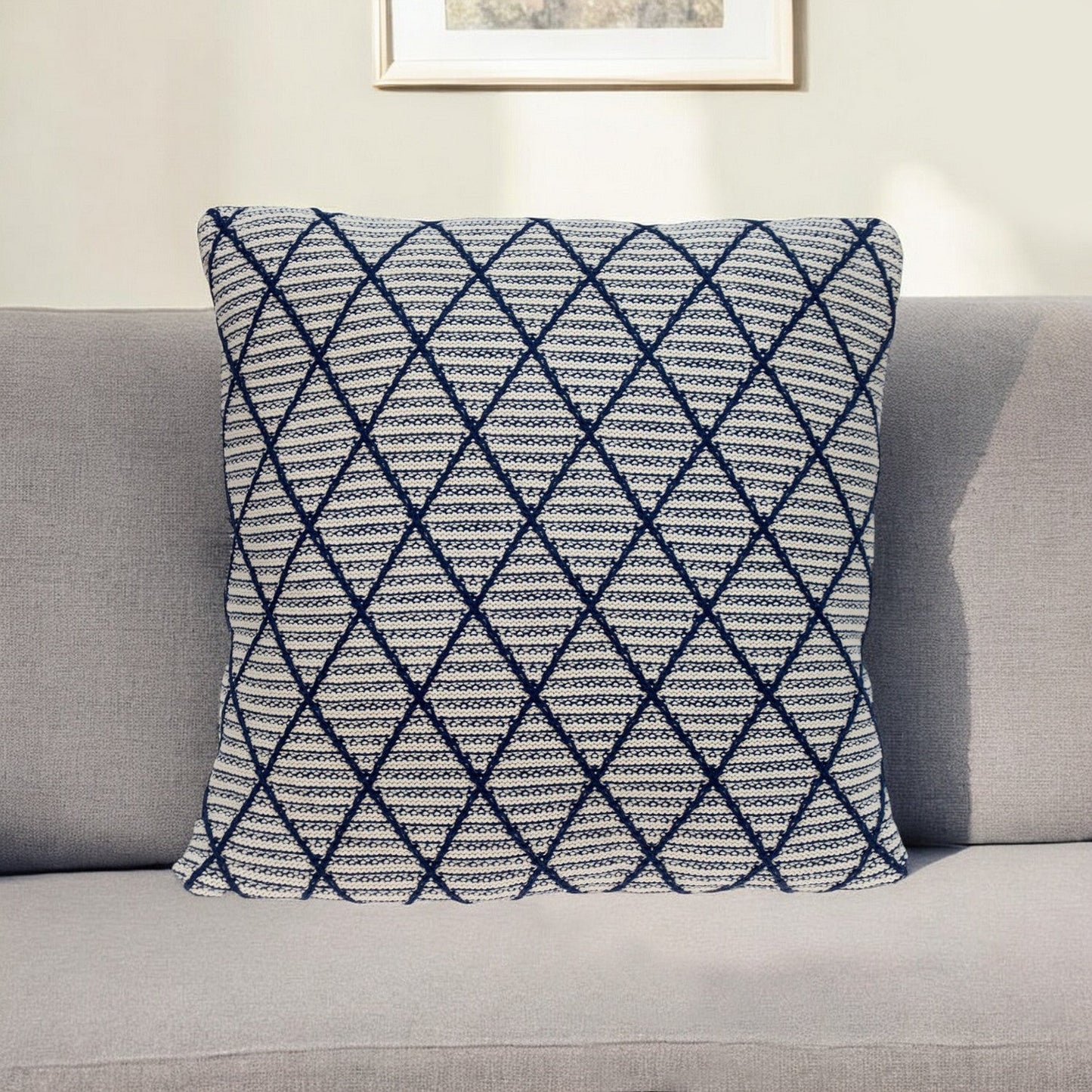 20" x 20" Blue Argyle Transitional Accent Throw Pillow FurniFindUSA