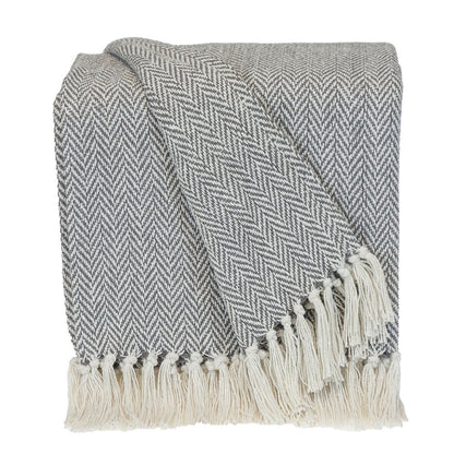 Handloomed Light Gray Cotton Throw Blanket with Tassels HomeRoots