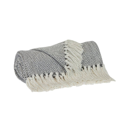 Handloomed Light Gray Cotton Throw Blanket with Tassels HomeRoots