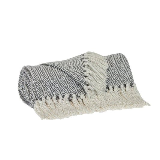 Handloomed Light Gray Cotton Throw Blanket with Tassels HomeRoots
