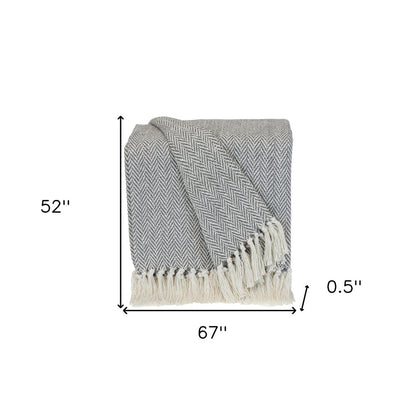 Handloomed Light Gray Cotton Throw Blanket with Tassels HomeRoots