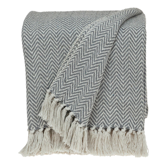 Handloomed Dark Gray Cotton Throw Blanket with Tassels